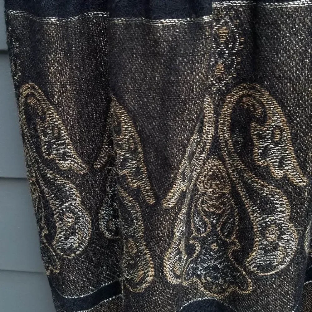 Pashmina Black Gold Brown with Metallic thread and Kantha stitching 21